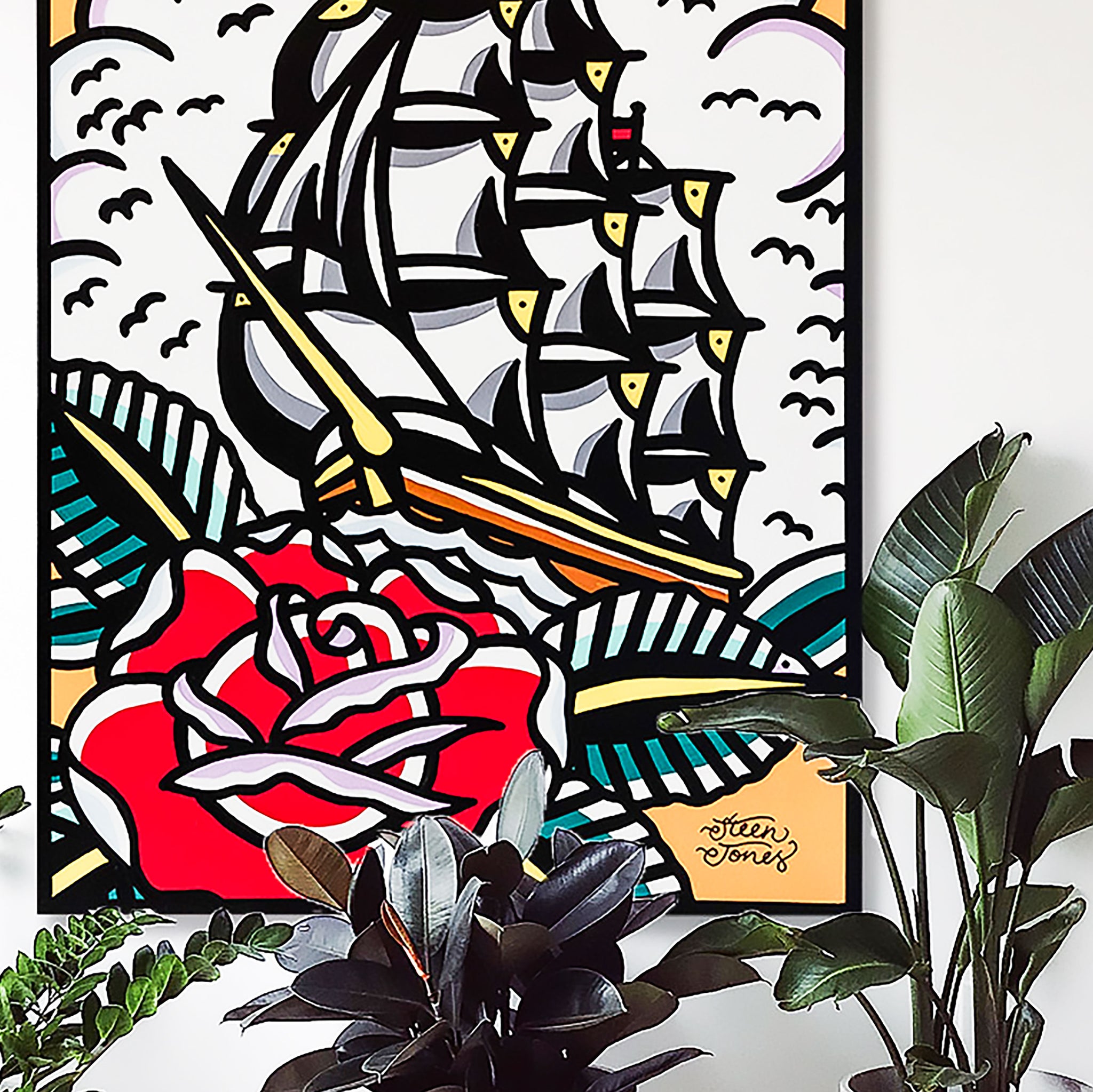 ‘ROSE & SHIP’ CANVAS (61x91cm)