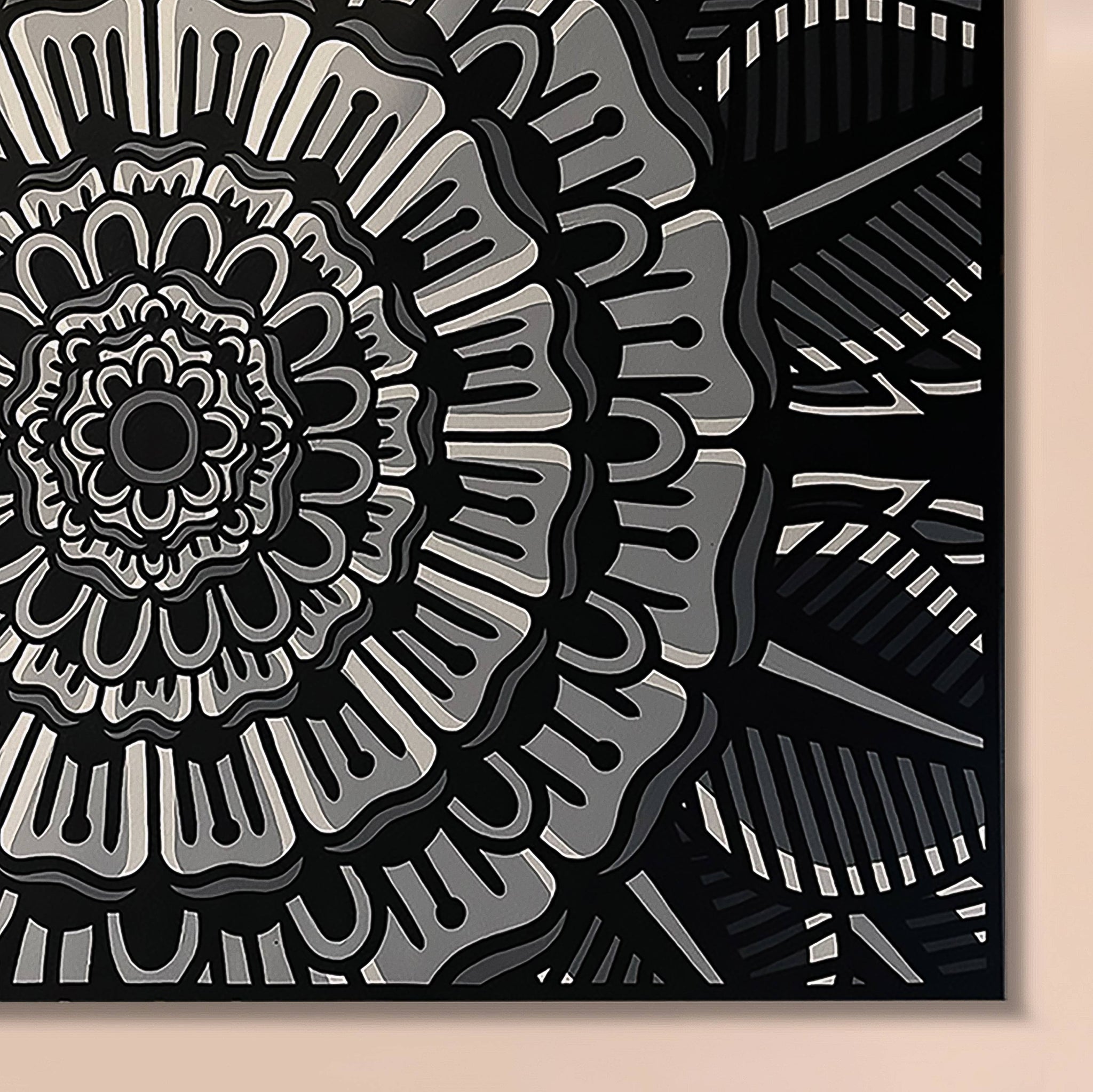 Black/Grey 'Geo Flower' (47x70”) Canvas