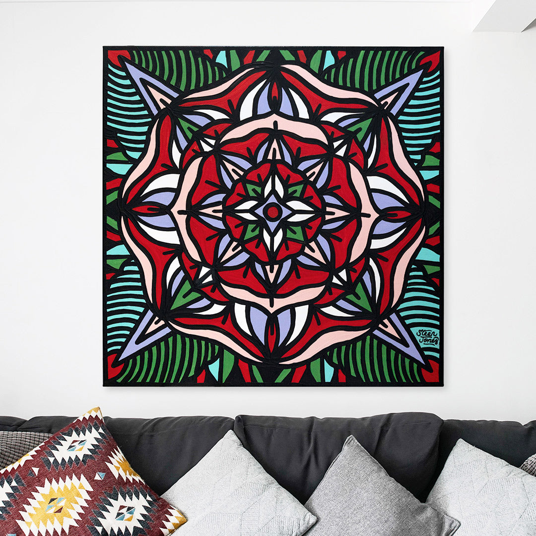 Red/Green 'Geo Flower' (47x47”) Canvas